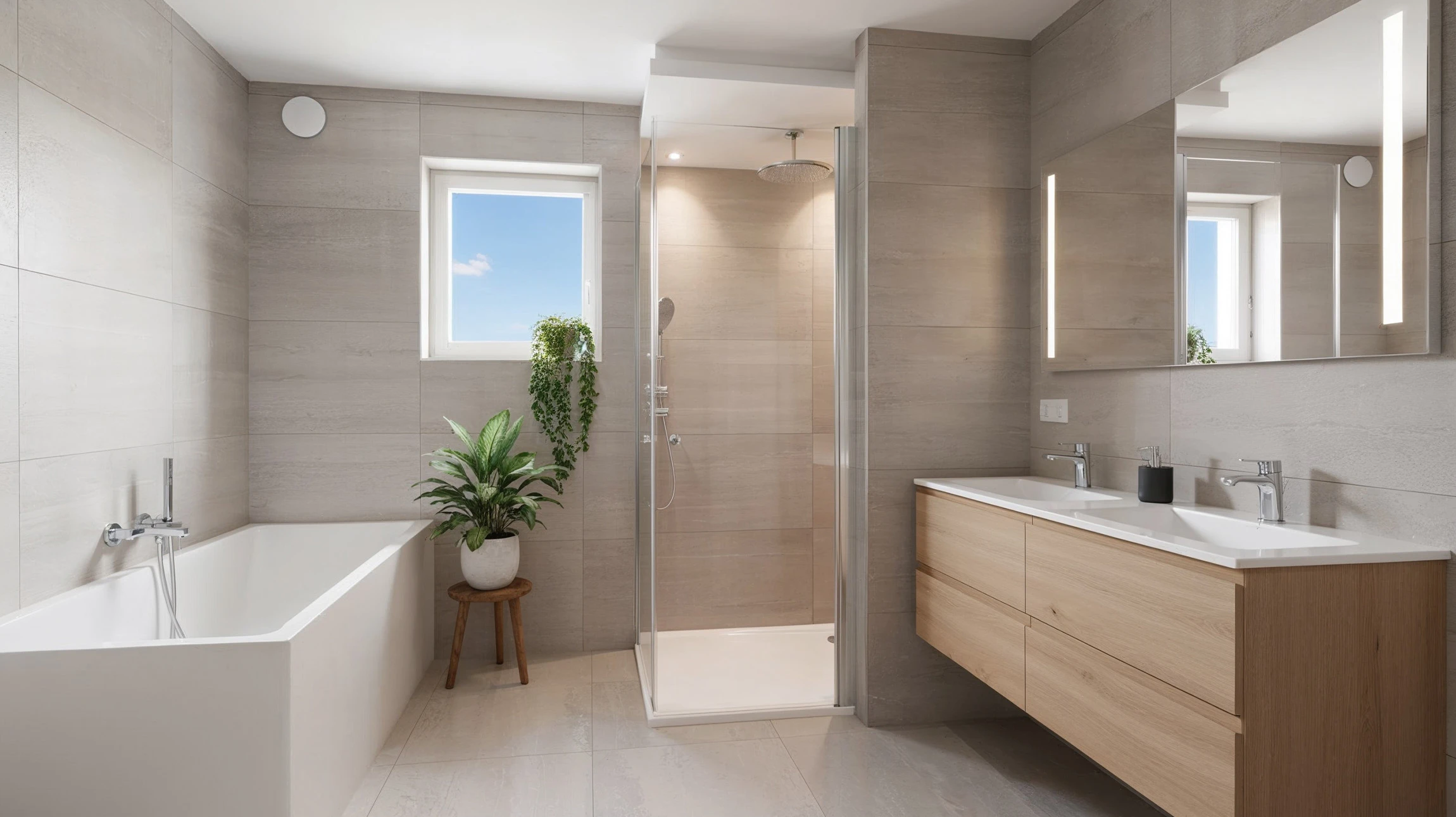Salle de bain moderne avec douche à l'italienne intégrée